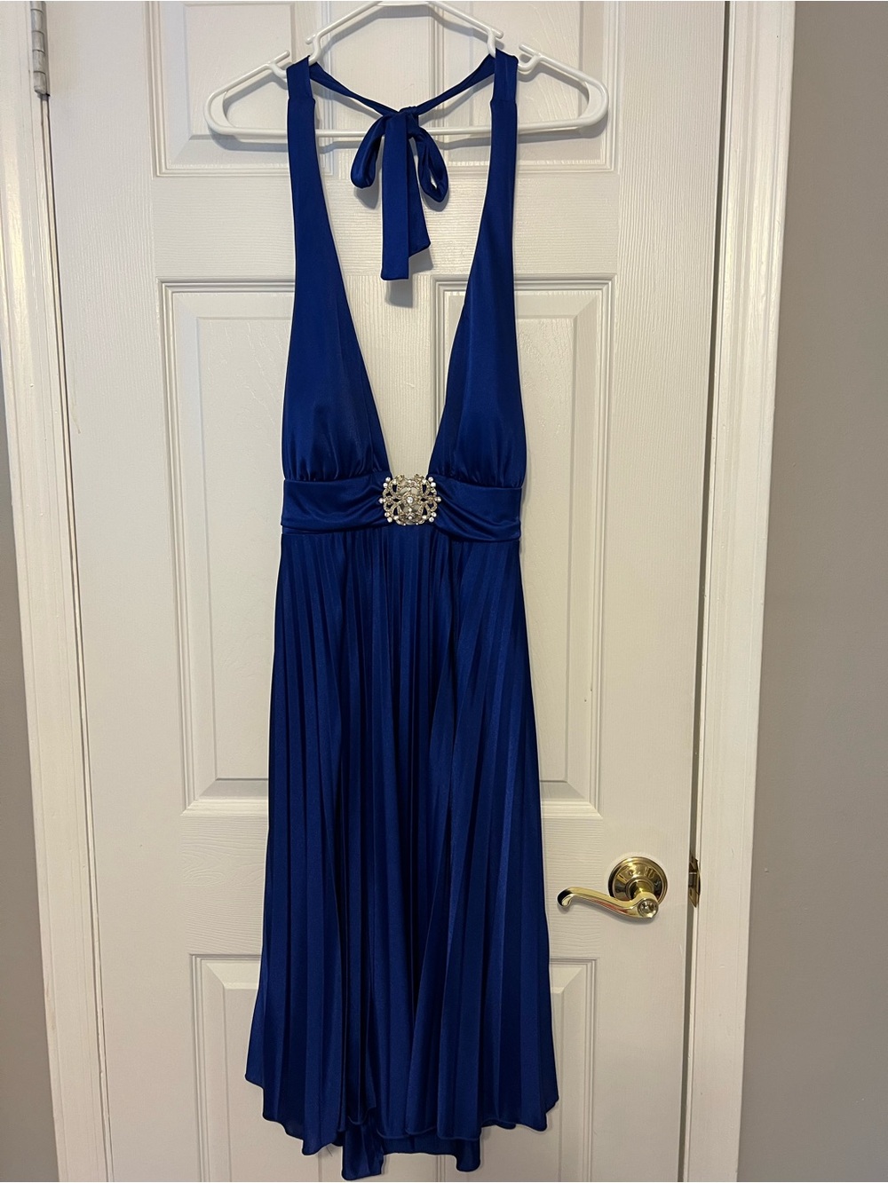 Cache Royal Blue Halter Dress with Jeweled Waist